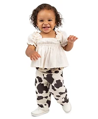 Rare Editions Baby Girls' Ivory Top with Cow Print Pants, 2-Piece Set