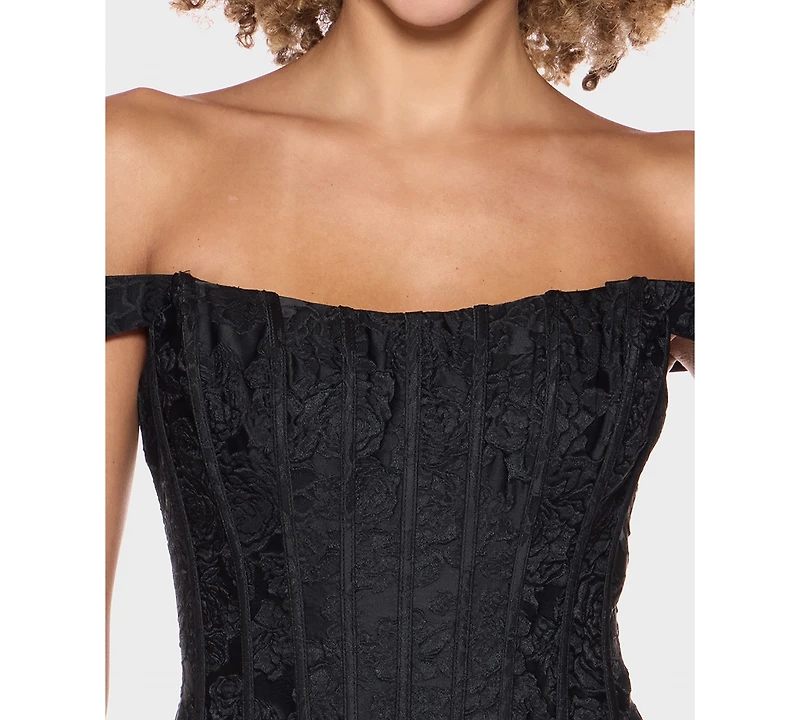 Alex & Sophia Juniors' Off-The-Shoulder Corset Bodice Jacquard Dress