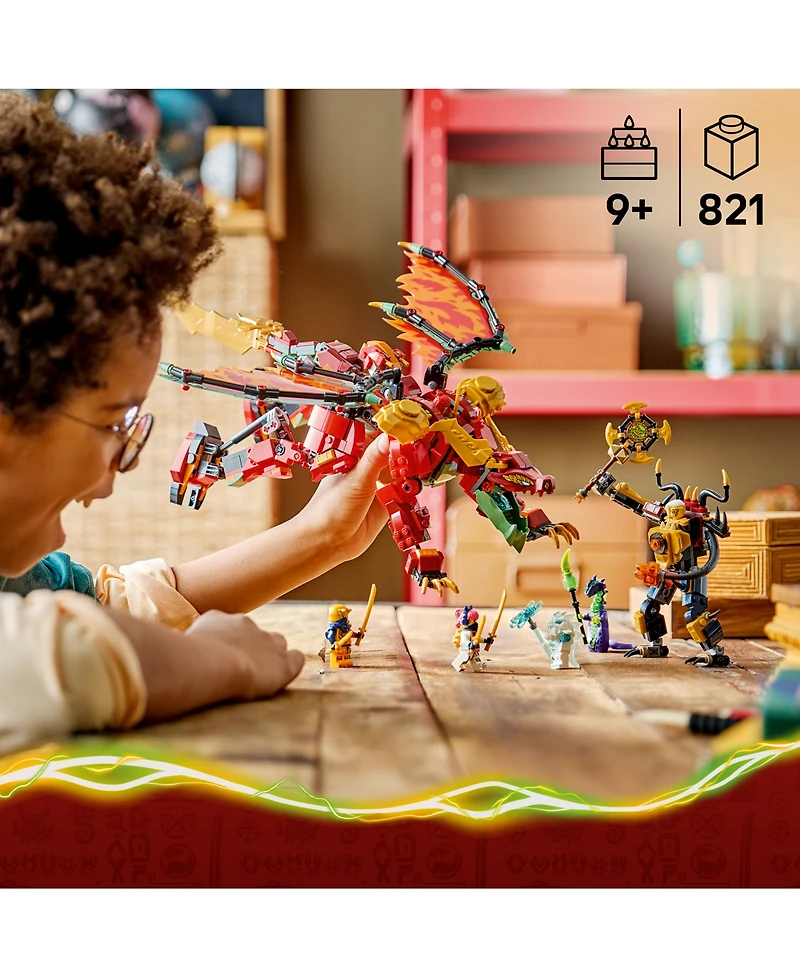 Lego Ninjago Dragons Rising Wyldfyre's Transforming Dragon Mech 71868, 821-Piece Building Set, Ages 9+