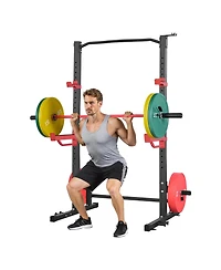 Sugift 1000LBS Multifunctional Power Cage Squat Rack with 4 Band Pegs Adjustable J-Hooks Safety Bars