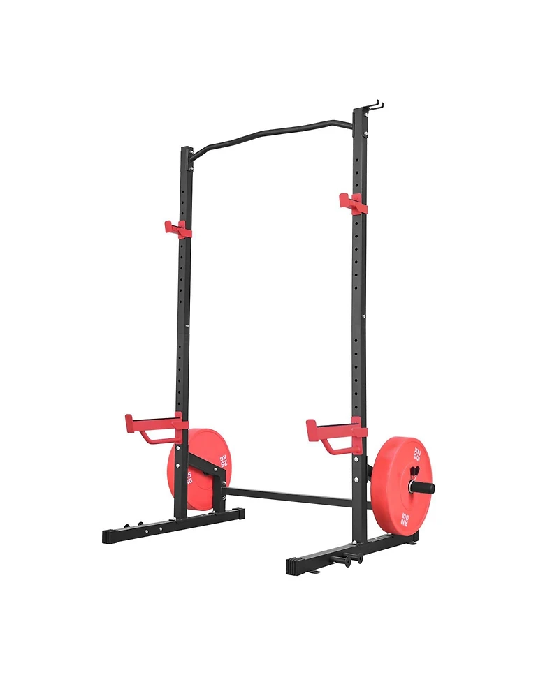 Sugift 1000LBS Multifunctional Power Cage Squat Rack with 4 Band Pegs Adjustable J-Hooks Safety Bars