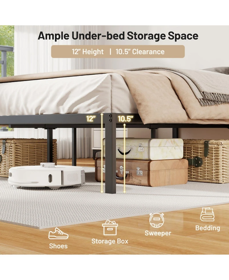 Sugift Full Size Heavy Duty Metal Platform Bed Frame with Reinforced Slat Support