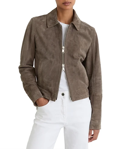 Reiss Women's Suede Zip-Through Moto Jacket
