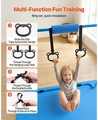Sugift Kids Folding Gymnastic Kip Bar With Mat 140 lbs Capacity 5-Level Adjustable Height 36-52 in