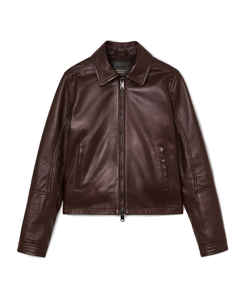 Reiss Petite Sorina Leather Moto Zip-Through Jacket
