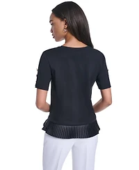 Karl Lagerfeld Paris Women's Crewneck Short-Sleeve Pleated-Hem Blouse