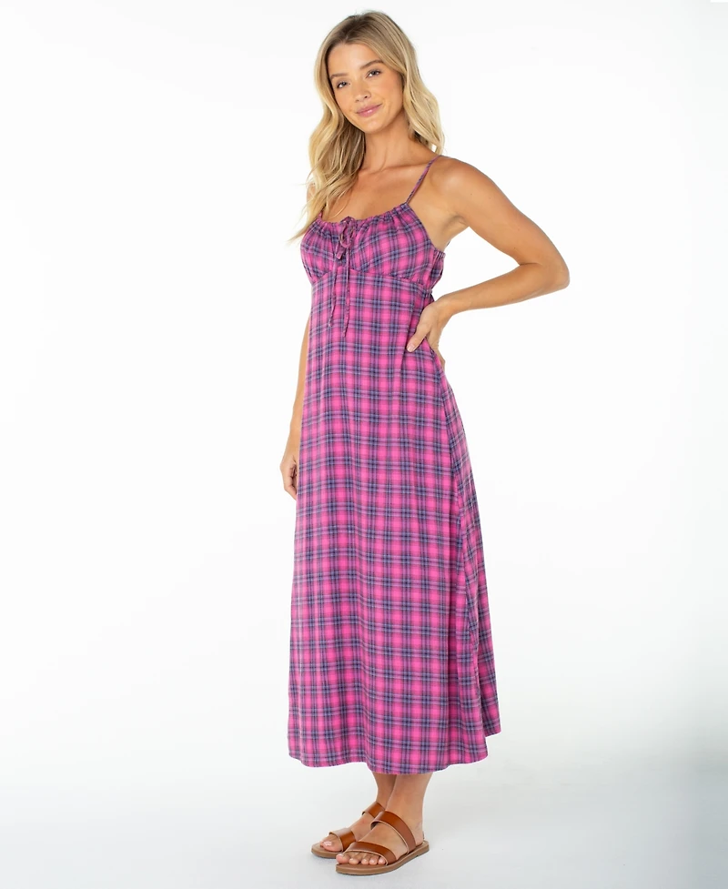 Roxy Women's Late Night Plaid Spaghetti Strap Midi Sundress