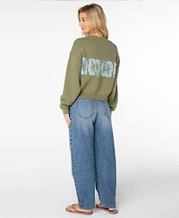 Roxy Women's Hibiscus Harmony Long-Sleeve Crop Floral Sweater