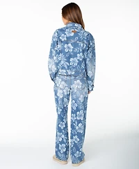 Roxy Women's Big Tide Floral-Print Cropped Denim Jacket