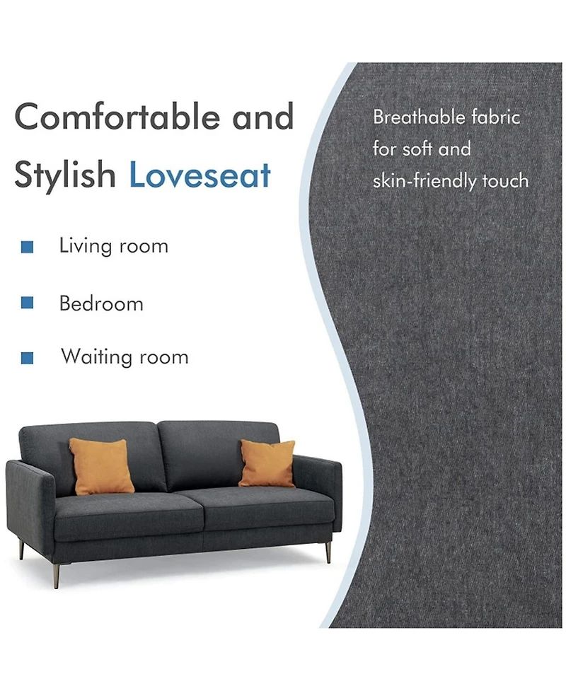 Sugift Modern Fabric Loveseat with Removable Zippered Backrest Cushions and Metal Legs