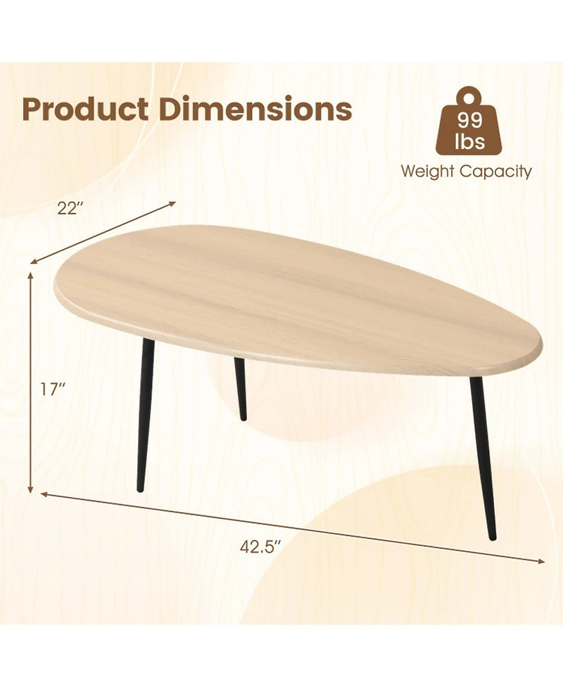 Sugift Oval Mid-Century Coffee Table with Sturdy Metal Frame and Wide Tabletop
