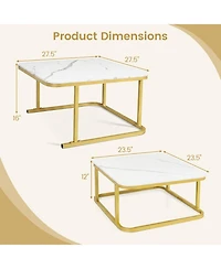 Sugift Nesting Coffee Table Set of 2 with Faux Marble Tops and Metal Frame