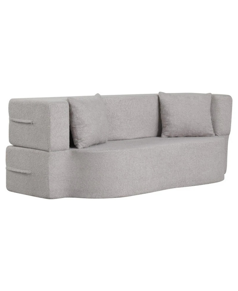 Sugift 75.5-Inch Convertible Folding Sofa Bed Floor Loveseat with Washable Teddy Fleece Cover