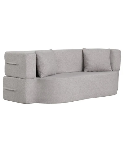 Sugift 75.5-Inch Convertible Folding Sofa Bed Floor Loveseat with Washable Teddy Fleece Cover