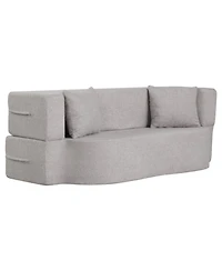 Sugift 75.5-Inch Convertible Folding Sofa Bed Floor Loveseat with Washable Teddy Fleece Cover