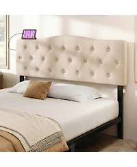 Sugift Tufted Upholstered Headboard for Full and Queen Bed with Charging Station