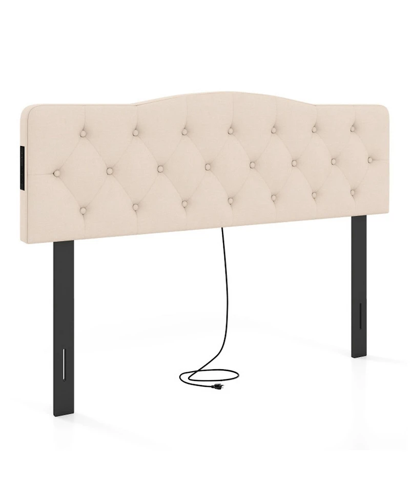 Sugift Tufted Upholstered Headboard for Full and Queen Bed with Charging Station
