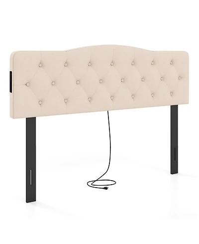 Sugift Tufted Upholstered Headboard for Full and Queen Bed with Charging Station
