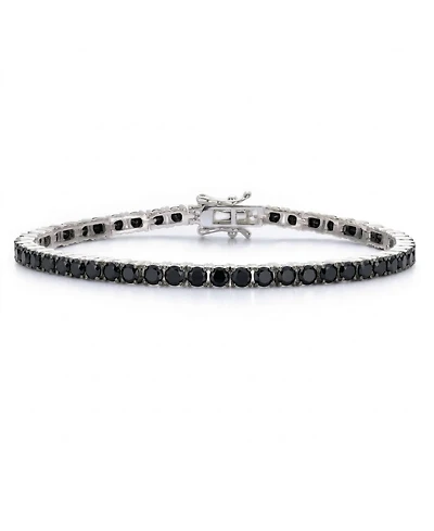 Sterling Silver with 3mm Colored Cubic Zirconia Tennis Bracelet White Gold Plated, Black 14K or 18K Rose Plated