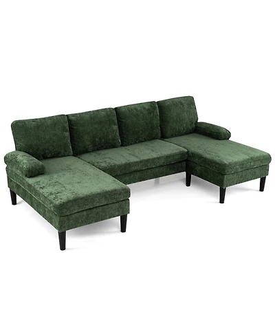 Sugift U-Shaped Sectional Sofa Couch with Double Chaise and 4 Lumbar Pillows for Living Room