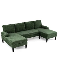 Sugift U-Shaped Sectional Sofa Couch with Double Chaise and 4 Lumbar Pillows for Living Room