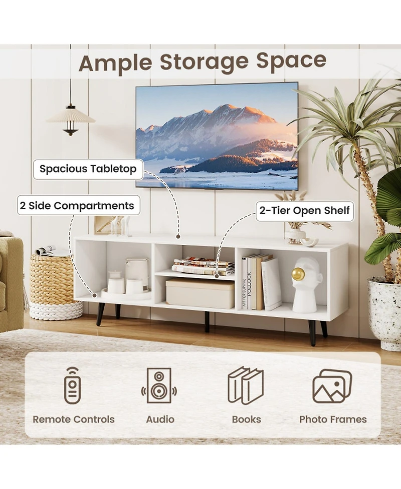 Sugift Tv Stand with Storage Compartments and Metal Legs
