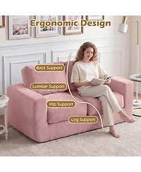 Sugift 2-Seater Floor Couch Loveseat Foam Sofa with Removable Washable Corduroy Cover