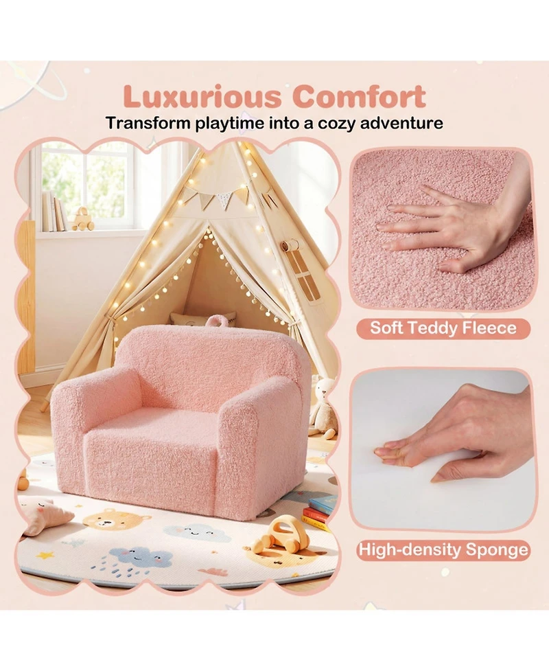 Sugift Portable Kids Foam Couch with Anti-Slip Base and Washable Fleece Cover