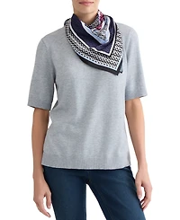 Jones New York Plus Crewneck Top with Woven Scarf and Ribbed Trim