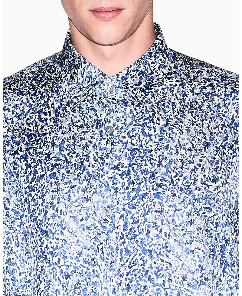 A|X Armani Exchange Men's Short Sleeve All-Over Logo Woven Button-Down Shirt