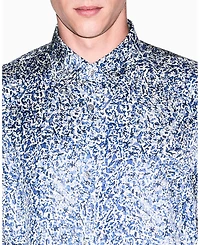 A|X Armani Exchange Men's Short Sleeve All-Over Logo Woven Button-Down Shirt
