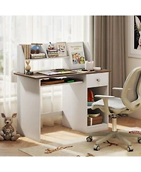 Sugift Kids Study Desk with Hutch Shelves and Keyboard Tray Drawer