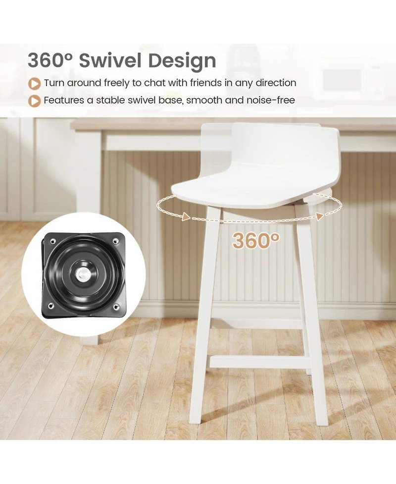 Sugift 24.5-Inch Swivel Wooden Bar Stools Set of 4 with Low Back