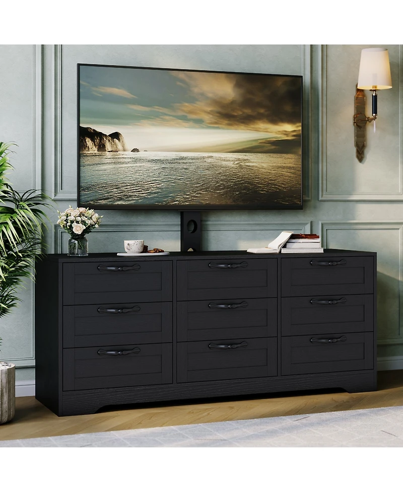 homfan 55" 9 Drawers Dresser Tv Stand with Mount for 32-85" TVs, Modern Entertainment Center Adjustable Height Bracket, Modern Cabinet for Living Room