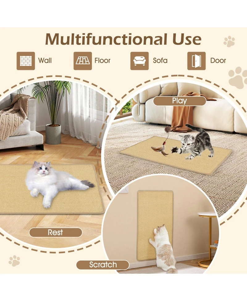 Sugift 4-Piece Cat Scratcher Mat Set 32 x 20 Inch Pads for Cats
