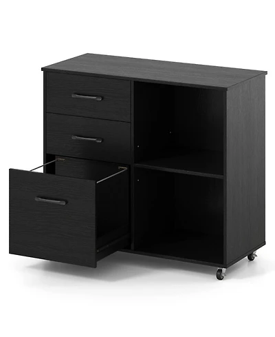 Sugift Mobile 3-Drawer Lateral File Cabinet and Rolling Printer Stand with Open Shelves