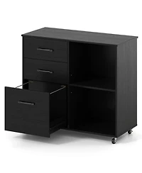 Sugift Mobile 3-Drawer Lateral File Cabinet and Rolling Printer Stand with Open Shelves
