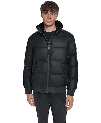 Karl Lagerfeld Paris Men's Sherpa Lined Stand Collar Puffer