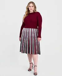 Robbie Bee Plus Mock-Neck Long-Sleeve A-Line Midi Dress