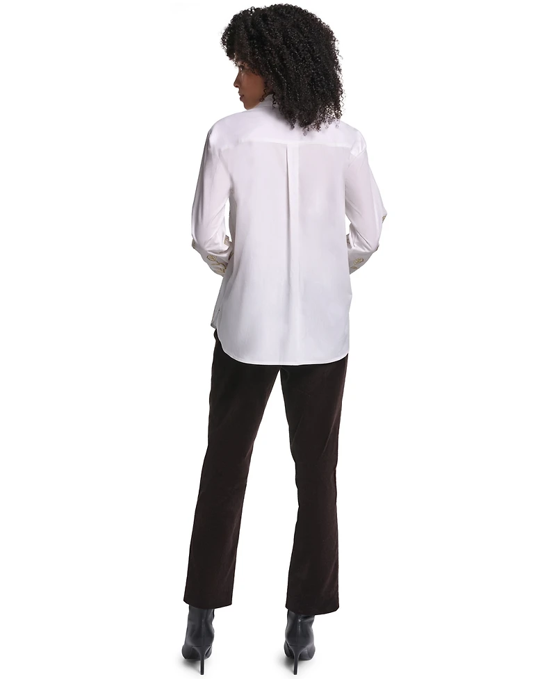 Karl Lagerfeld Paris Petite Floral Long-Sleeve Button-Down Blouse