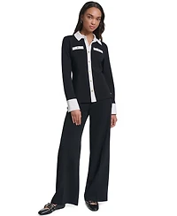 Karl Lagerfeld Paris Petite Long-Sleeve Colorblock-Knit Blouse