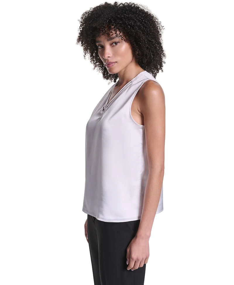 Karl Lagerfeld Paris Women's Satin V-Neck Strappy-Lattice Blouse