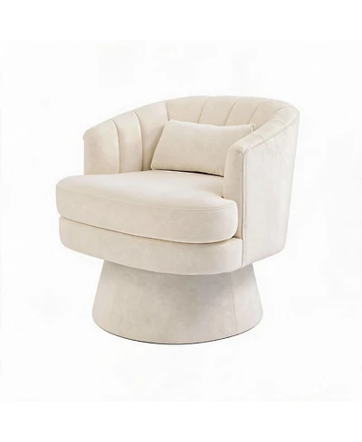 homfan Velvet Swivel Barrel Accent Chair with Lumbar Pillow, Soft Upholstered Armchair for Living Room Cozy 360degree(s) Round Base Reading