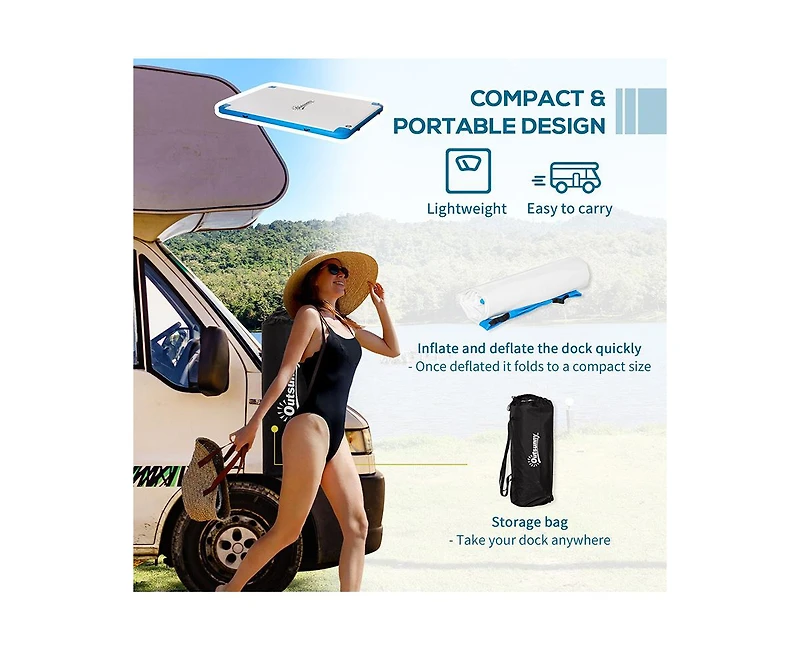 Hikeen 10' x 7' Inflatable Dock Platform with Air Pump and Backpack, For Pool Beach Ocean
