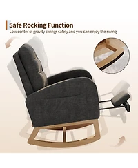 homfan Modern Rocking Chair for Living Room, Comfortable Recliner Rocker with Side Pocket, Soft Linen Upholstered Glider Bedroom, Nursery