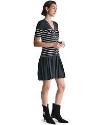 Bcbg Women's V-Neck Striped Drop-Waist Mini Dress