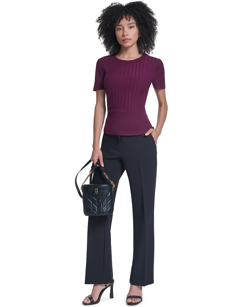 Karl Lagerfeld Paris Petite Ribbed Crewneck Short-Sleeve Sweater