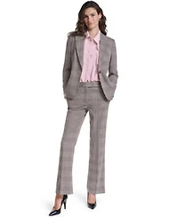 Karl Lagerfeld Paris Petite Woven Plaid Lined Blazer Plaid Flared Pants