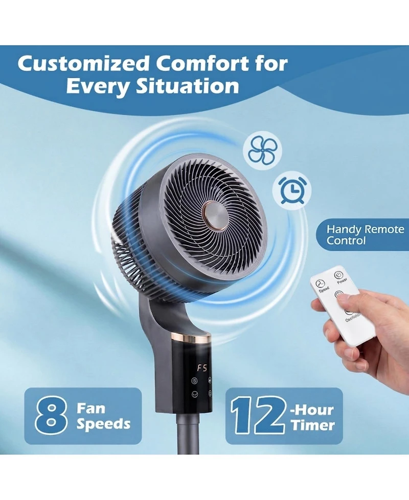 Sugift 40W Adjustable Oscillating Pedestal Fan 900 Cfm 8-Speed with Remote and 12-Hour Timer