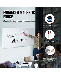 Yobtop Magnetic Glass Whiteboard, Dry Erase Board Wall-Mounted Large White Glassboard Frameless,Marker Tray,Eraser and 2 Markers Included